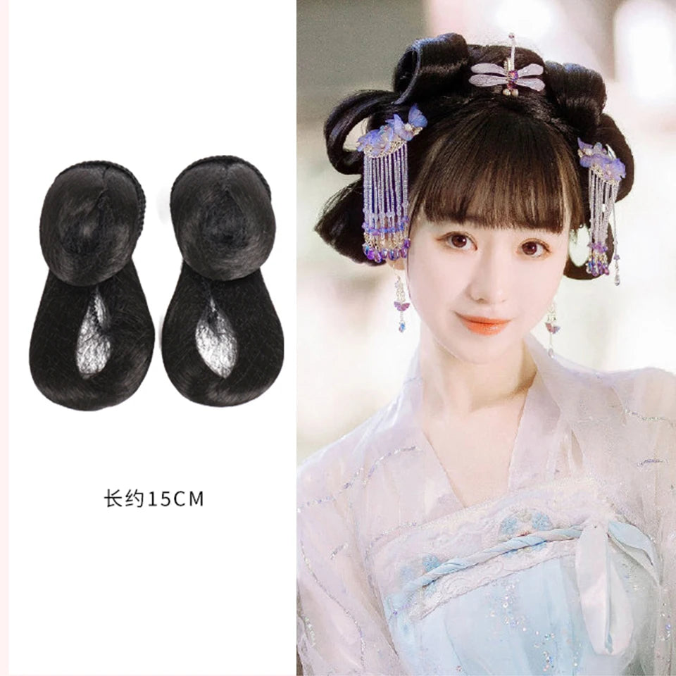 AOSI Synthetic Chinese Traditional Hanfu Wig Hair Bun Retro Black