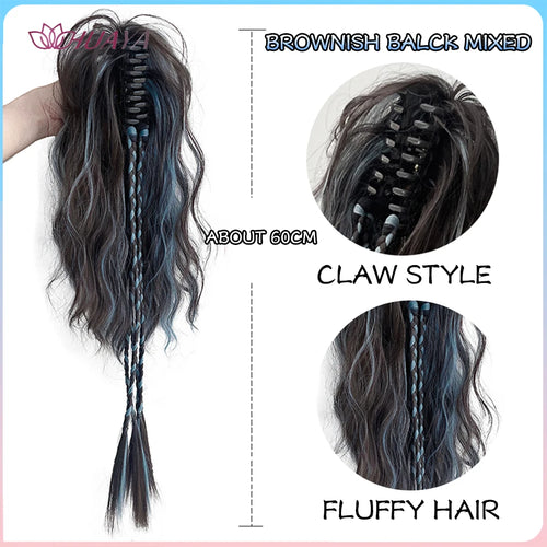 HUAYA Synthetic Claw Clip Ponytail Braid Hair Extensions Long Curly