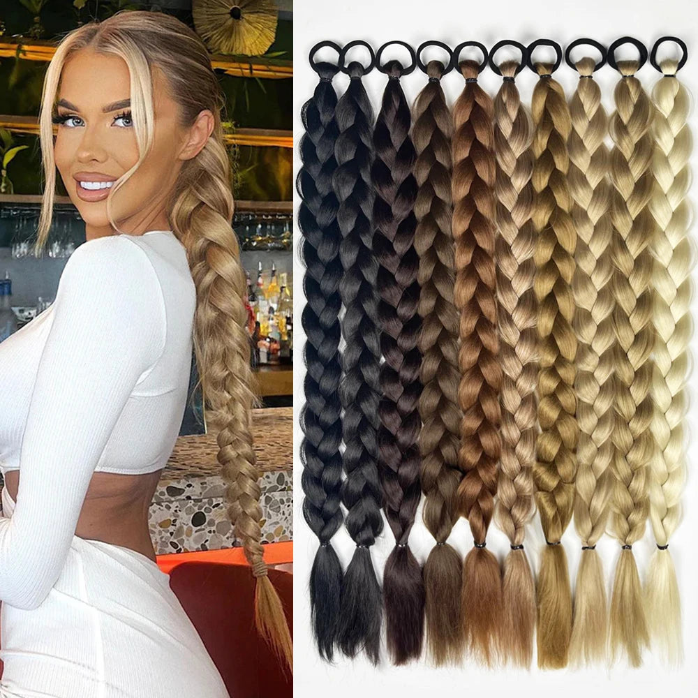 Synthetic Braided Ponytail Extensions Blonde Hairpiece Long Pony Tail