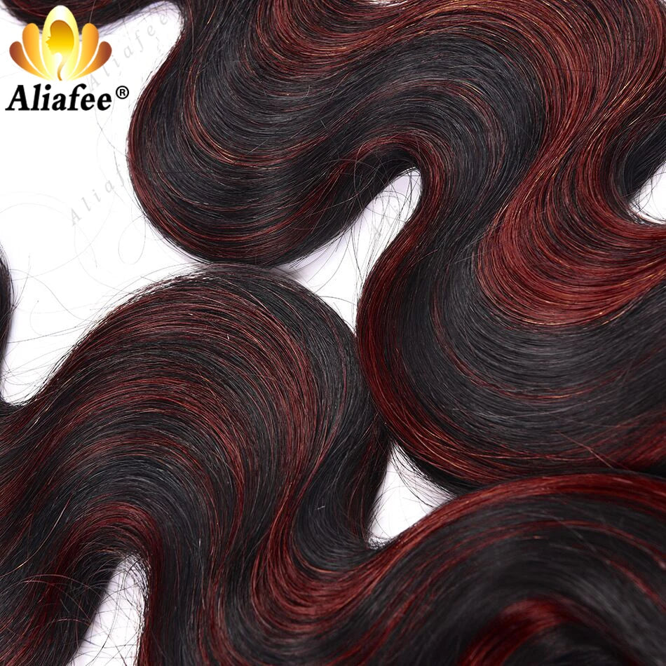 Highlights Red Blonde Colored Brazilian Hair Bundles With 5X5 Lace