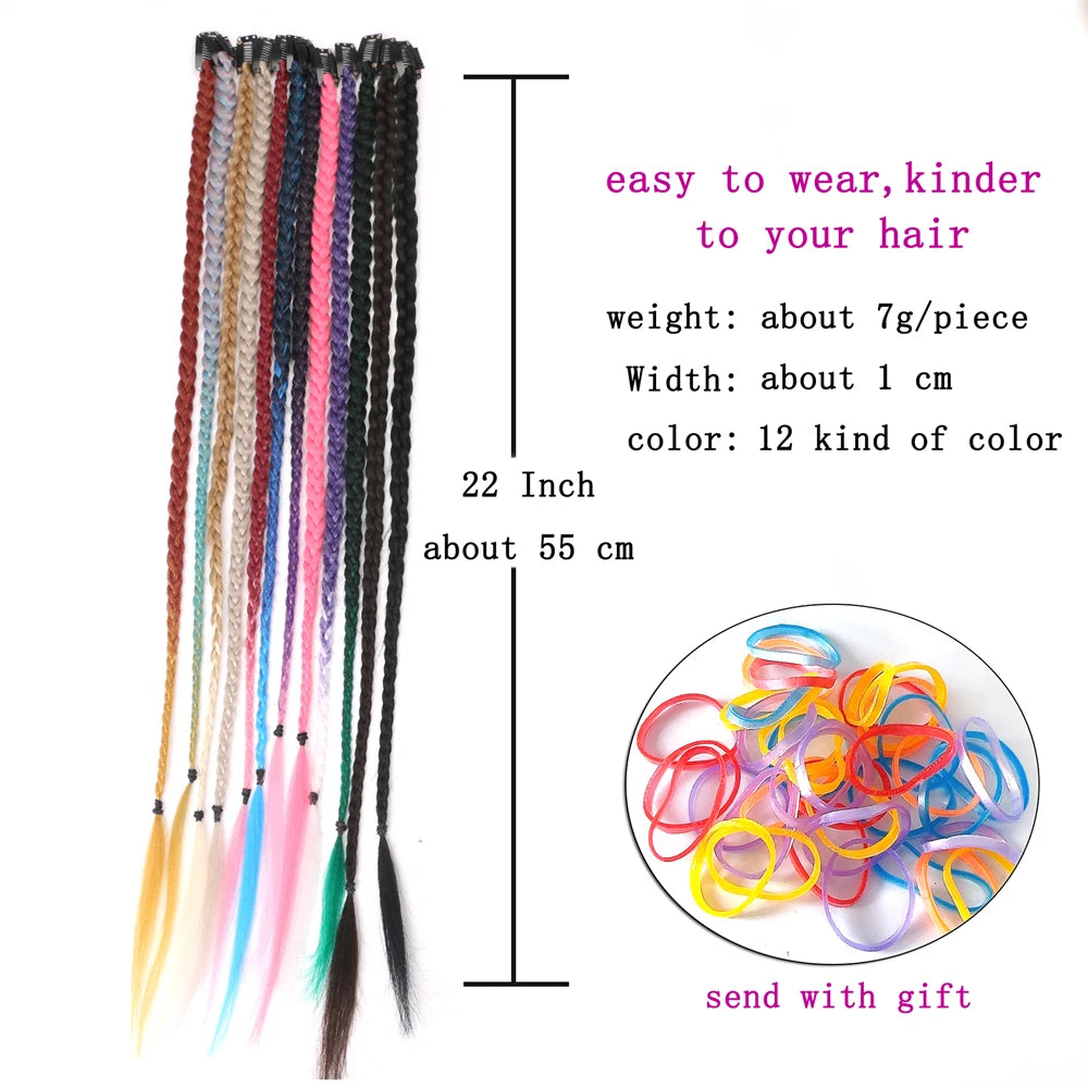 Synthetic 5 Pcs/Lot Clip-in Extensions For Women Rainbow 22 Inch Braid