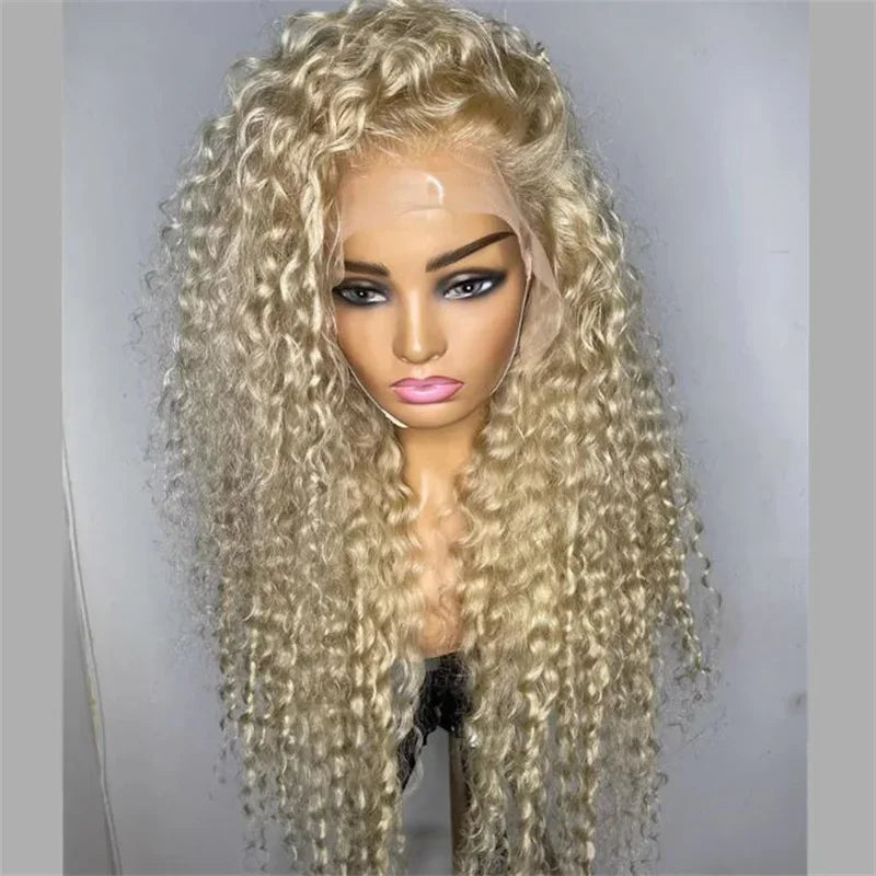 Natural 26" Synthetic Curly PrePlucked 180 Density Blonde Lace Front