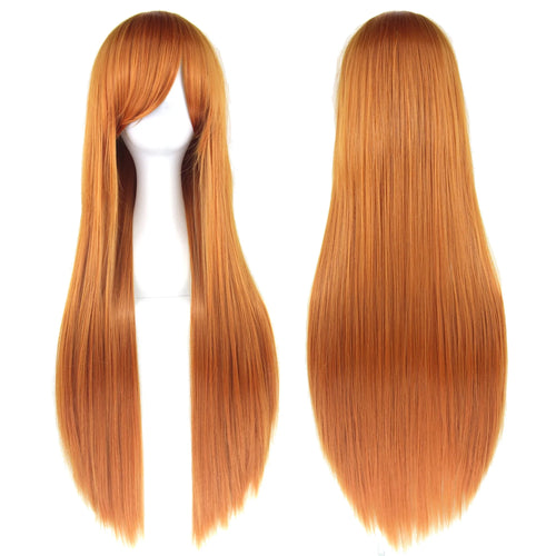 80cm Long Blonde Straight Synthetic Hair Cosplay Wig with Bangs