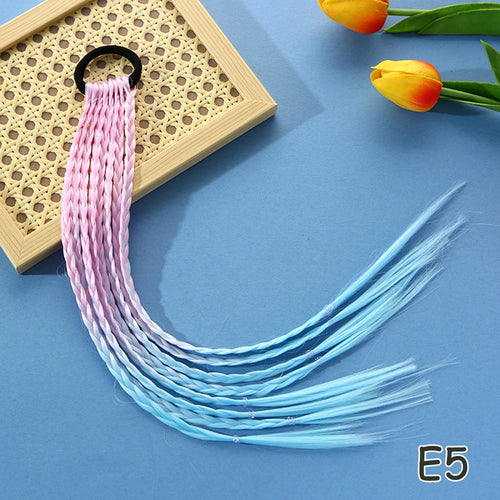 Synthetic Colorful Braids Hair Extensions With Rubber Bands Rainbow