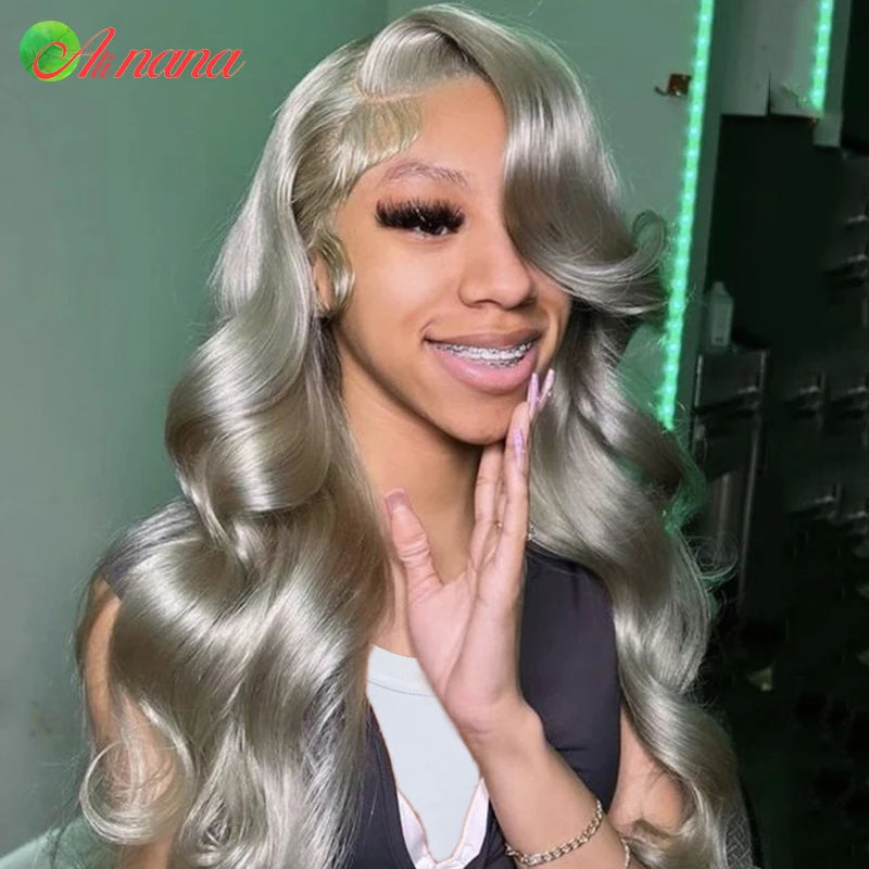 Highlights Gray Blonde Colored HD Lace Frontal Wig Bleached Knots