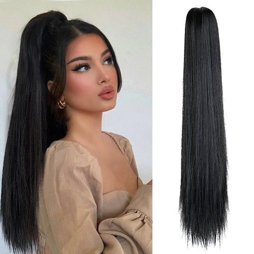 Long Wavy Straight Claw Clip On Ponytail Hair Extension Synthetic