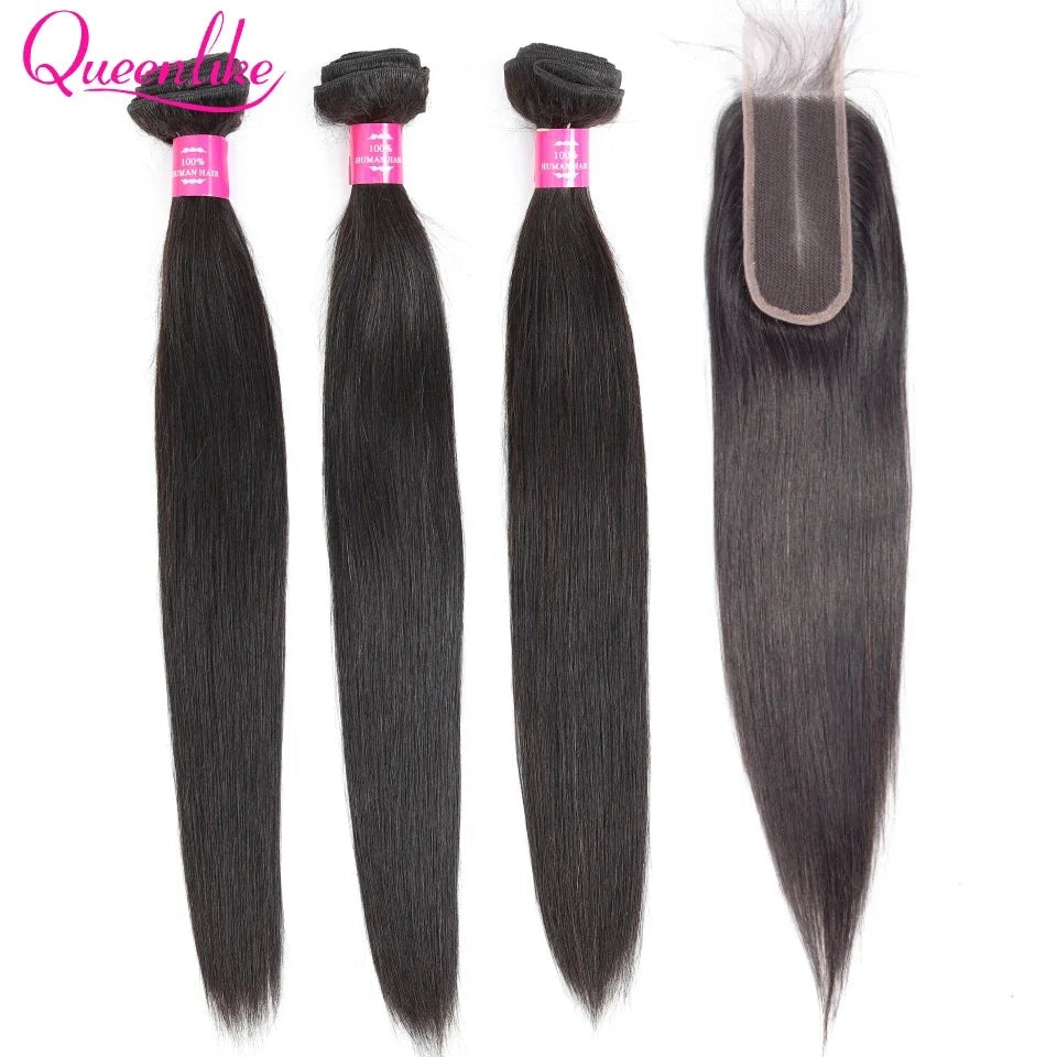 Queenlike Brazilian Raw Hair Weave Bundles With 2x6 Deep Kim Closure