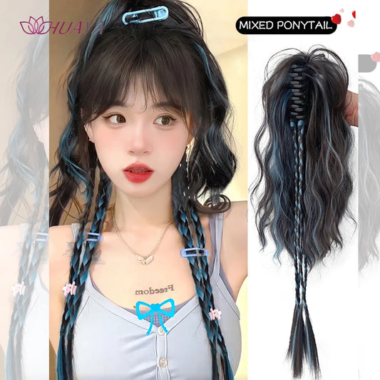 HUAYA Synthetic Claw Clip Ponytail Braid Hair Extensions Long Curly