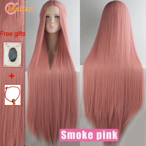 MEIFAN 100CM Synthetic Cosplay Anime Costume Wig Blonde Blue Red Pink