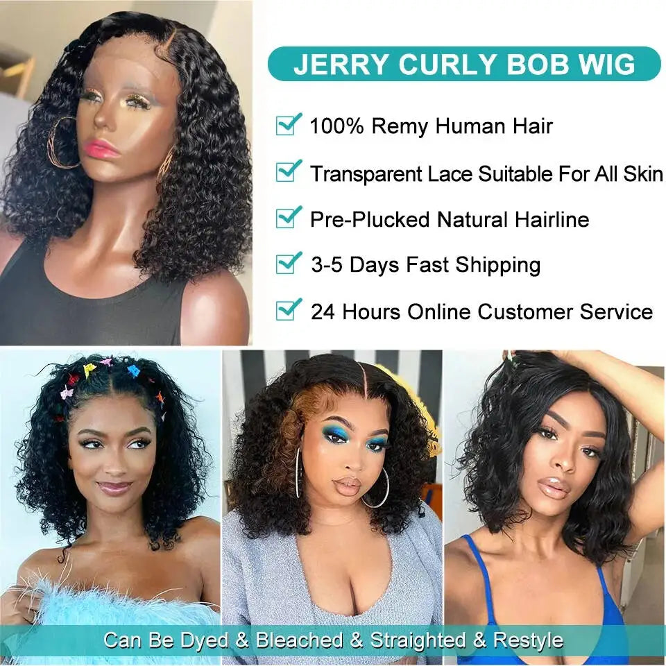 Jerry Curly Short Bob Wig 13x4 Bob Wigs Brazilian Water Deep Wave