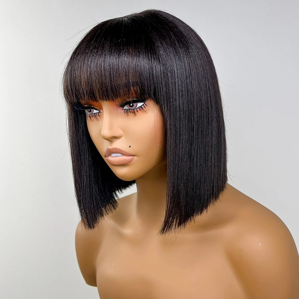 Short Bob Wig with Bangs Straight Human Hair Bob with Bangs Wig Human