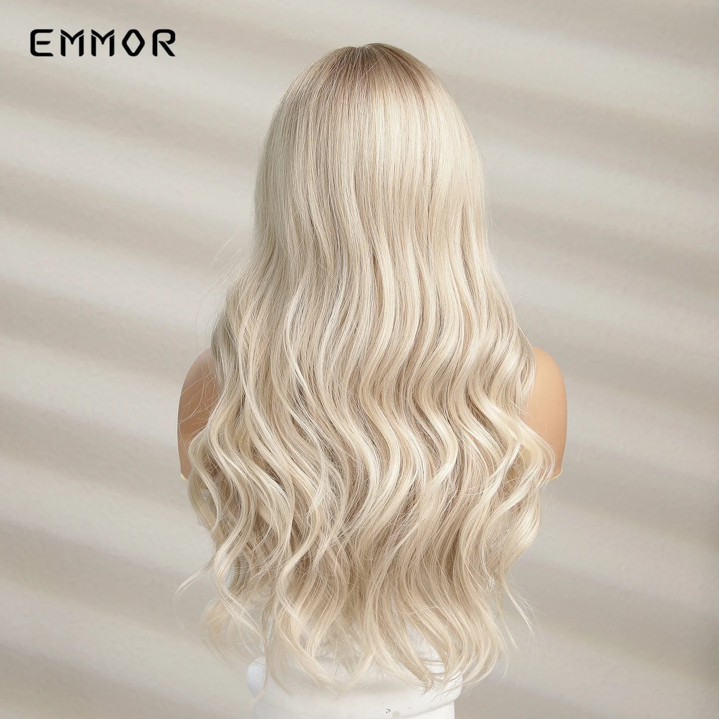 Emmor Ombre Black to Light Blonde Hair Wig Synthetic Long Wavy Wigs