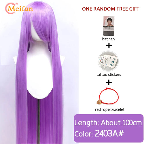 MEIFAN 100CM Synthetic Cosplay Anime Costume Wig Blonde Blue Red Pink