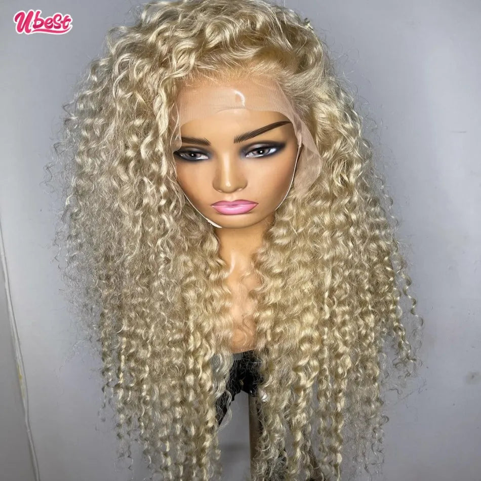 13x4 Transparent 613 Honey Blonde Colored Curly Lace Frontal Wigs