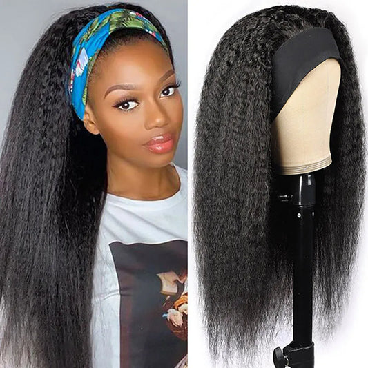 Kinky Straight Headband Wig Glueless Human Hair Wig Ready To Wear No