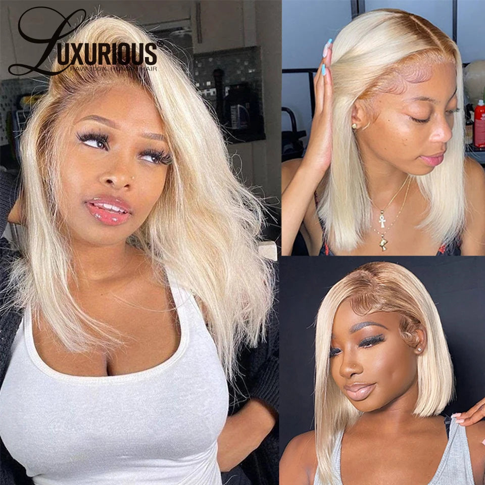 200 Density Ombre Blonde Bob Lace Front Wig Human Hair 13x4