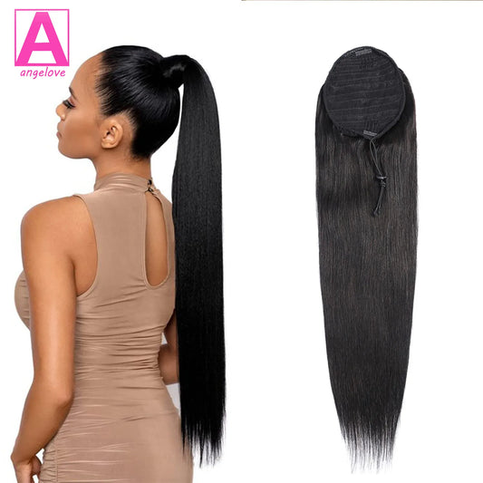 Ponytail Human Hair Extensions With Clip 10"-26" 100gram Natural Color