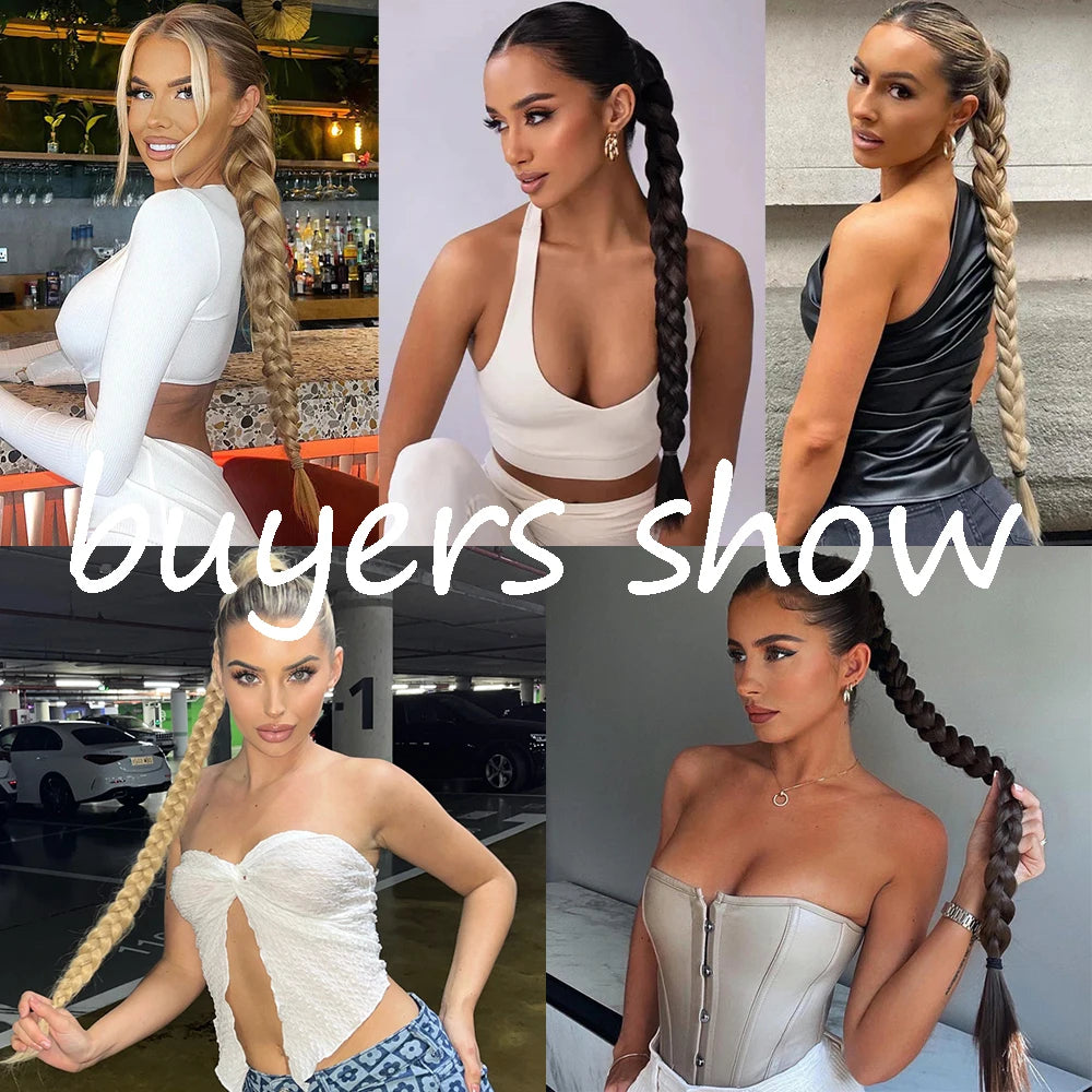 Synthetic Braided Ponytail Extensions Blonde Hairpiece Long Pony Tail