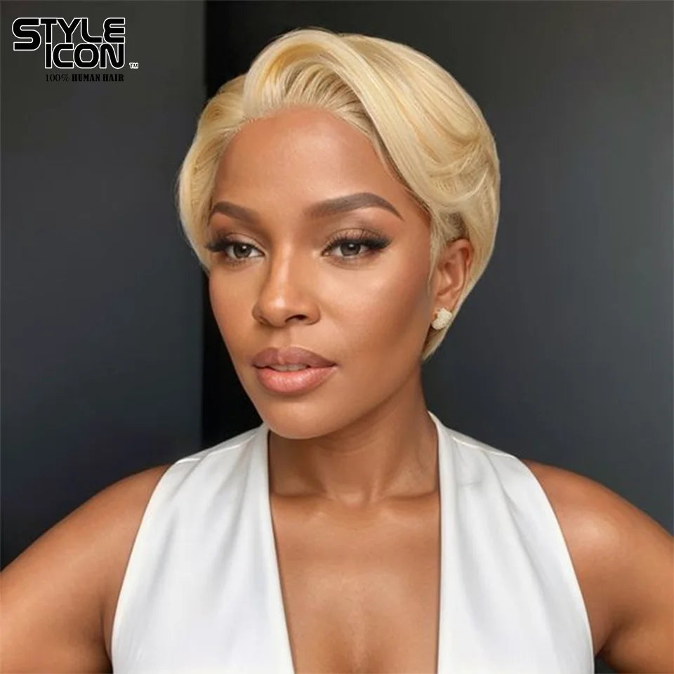 Slicked-Back Straight Wigs Pixie Cut Straight Bob Short Human Hair