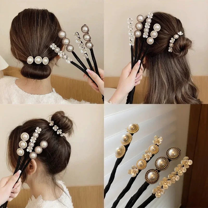 Elegant Pearl Flower Bun Maker Korean Lazy Hair Curlers Styling