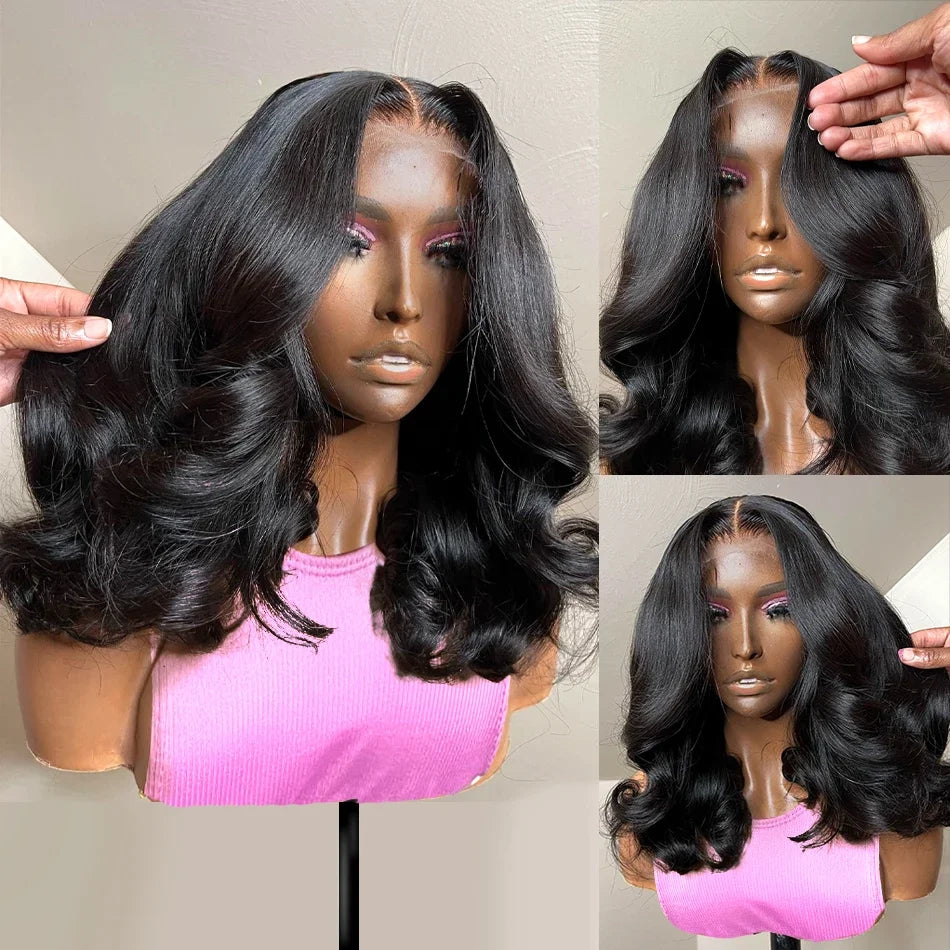 200% Density Short Bob Body Wave Lace Frontal Wig 14 16 Inch 13x4