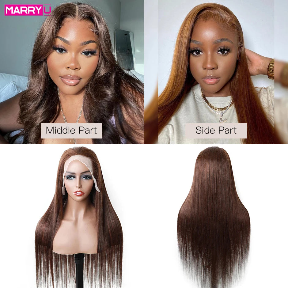 MARRYU Chocolate Brown HD Lace Frontal Wig Malaysia Straight Human