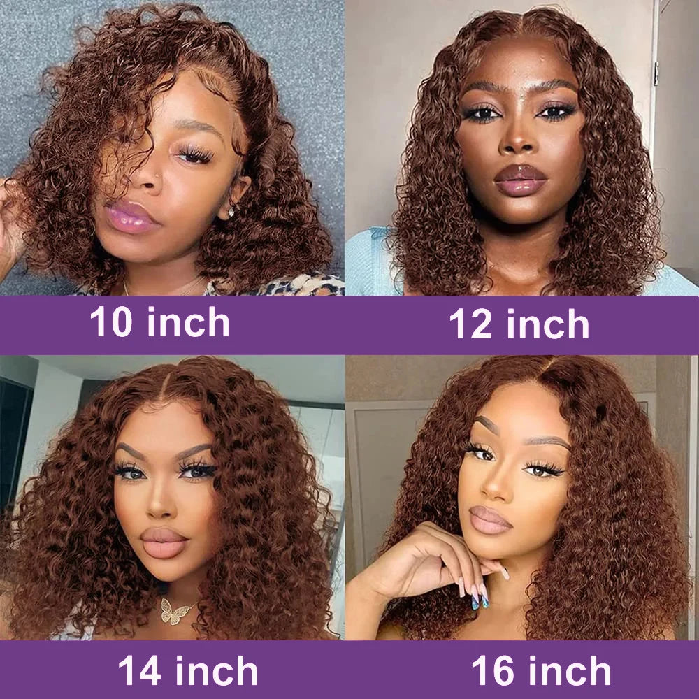 200% Density #4 Dark Brown Bob Wigs Water Wave 13x4 Lace Frontal Wigs