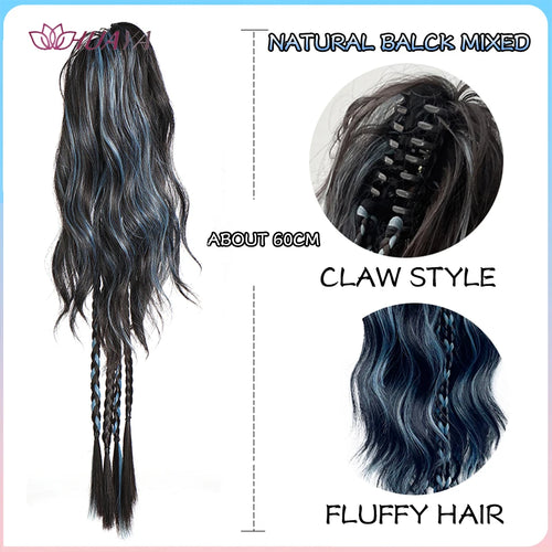 HUAYA Synthetic Claw Clip Ponytail Braid Hair Extensions Long Curly