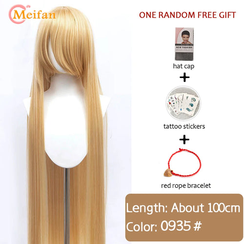 MEIFAN 100CM Synthetic Cosplay Anime Costume Wig Blonde Blue Red Pink