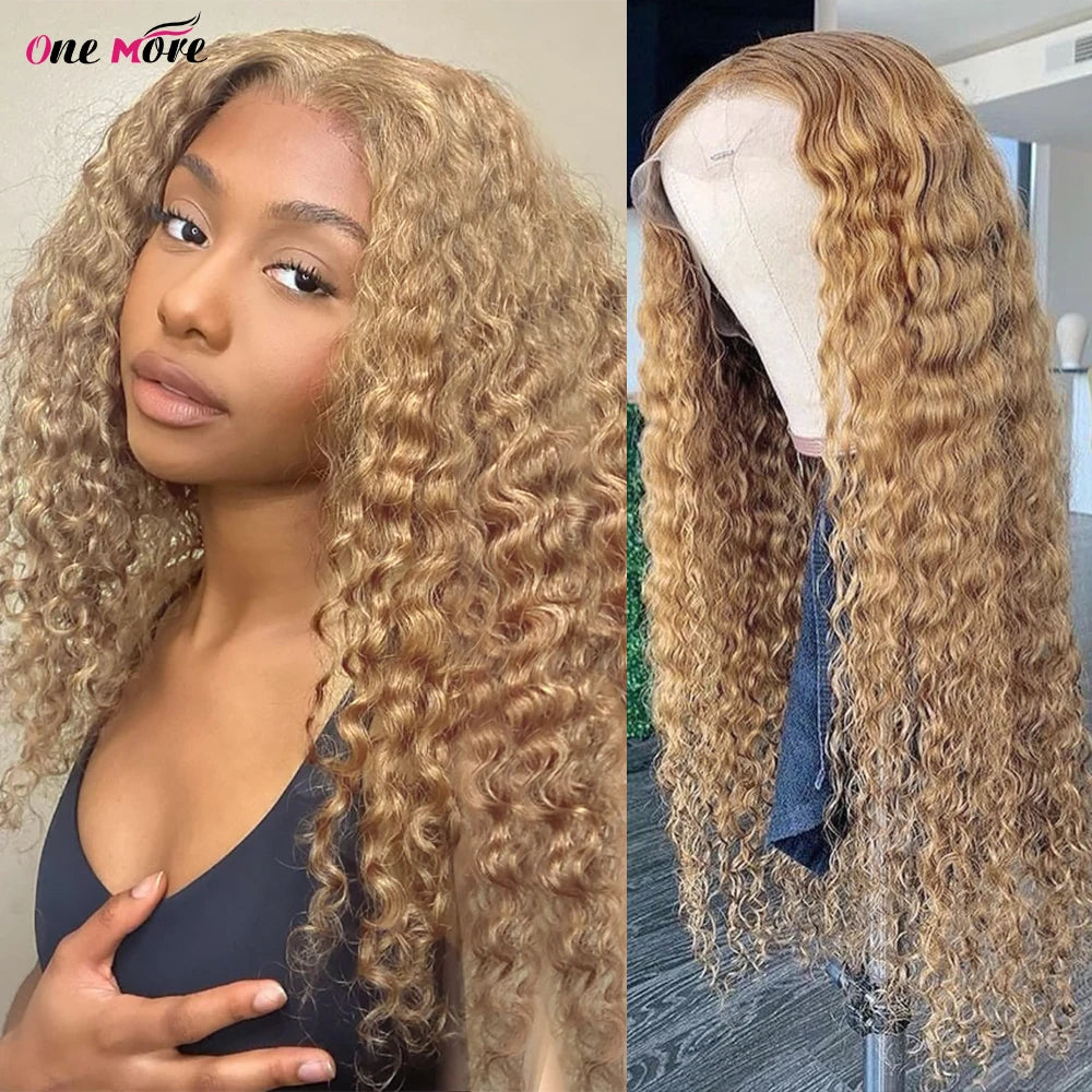 #27 Honey Blonde Lace Front Wig Deep Wave Frontal Wig Curly Human Hair