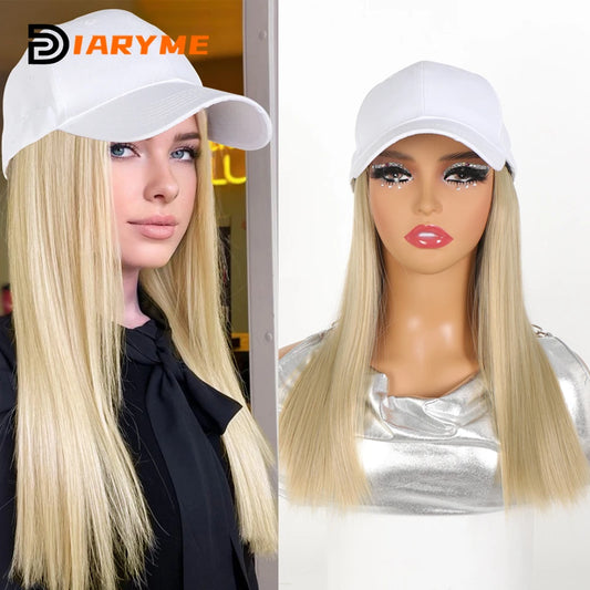 Blonde Long Straight Wig hat Synthetic Wigs Hat With Hair Wig