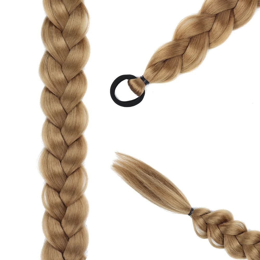 Synthetic Braided Ponytail Extensions Blonde Hairpiece Long Pony Tail