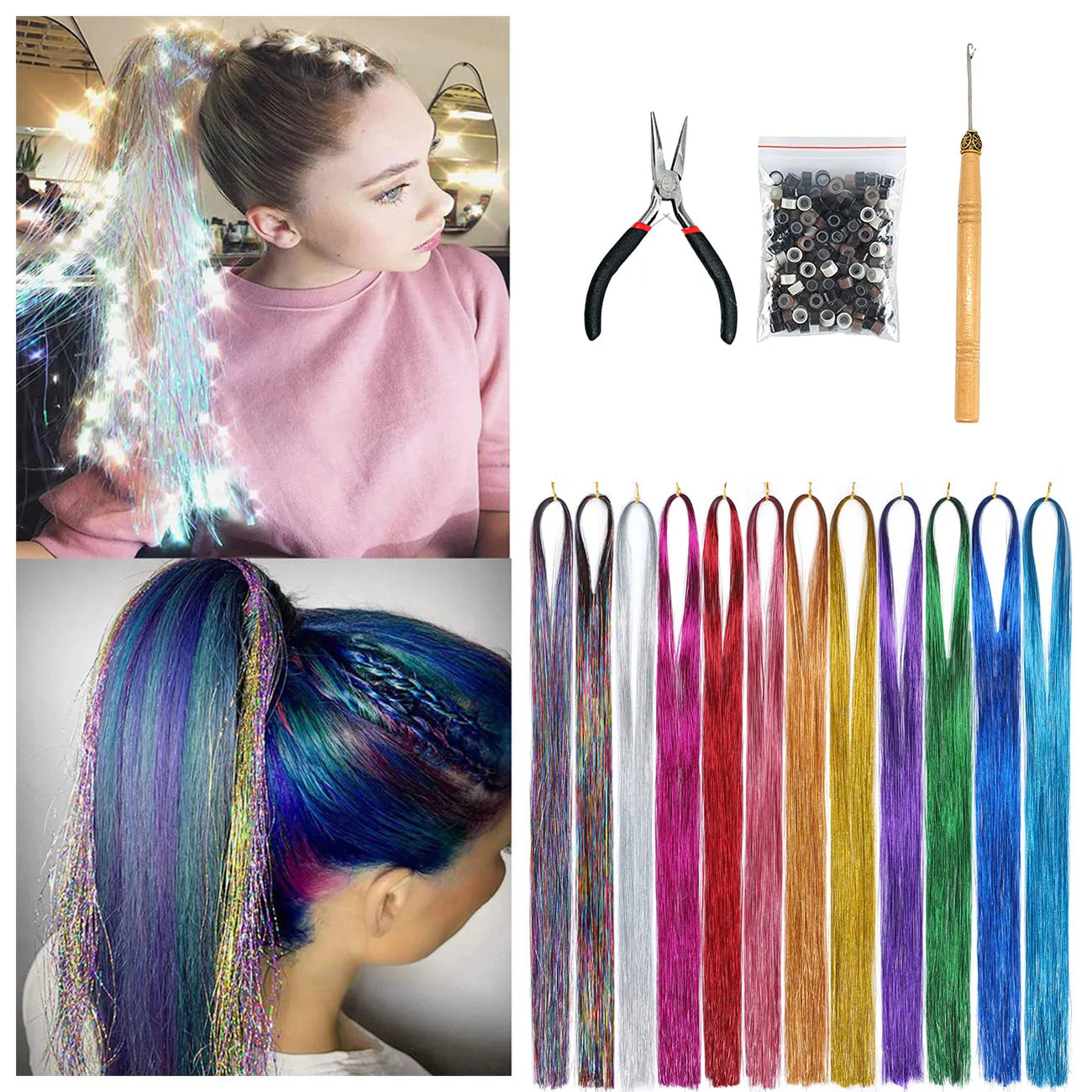 XINRAN 1Pc Sparkle Shiny Hair Tinsel Hair Extensions Dazzles Women