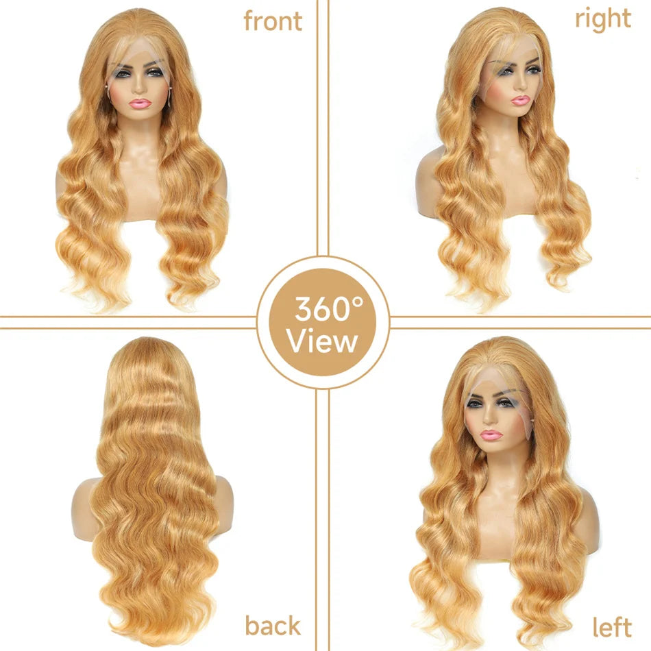 13x4 Transparent Honey Blonde Lace Front Wigs 27# Colored Straight