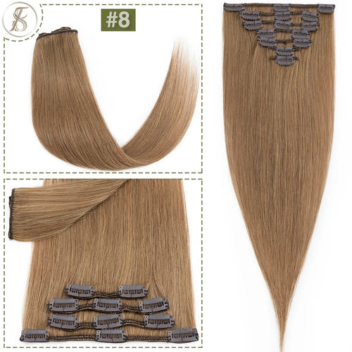 TESS 7Pcs/Set Human Hair Clip In Hair Extensions Natural Extension