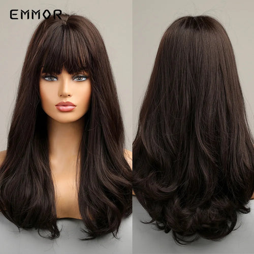 Emmor Ombre Black to Light Blonde Hair Wig Synthetic Long Wavy Wigs