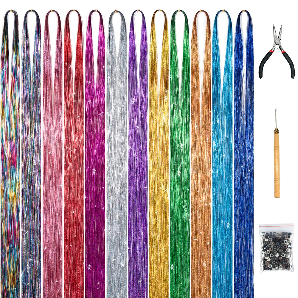 XINRAN 1Pc Sparkle Shiny Hair Tinsel Hair Extensions Dazzles Women