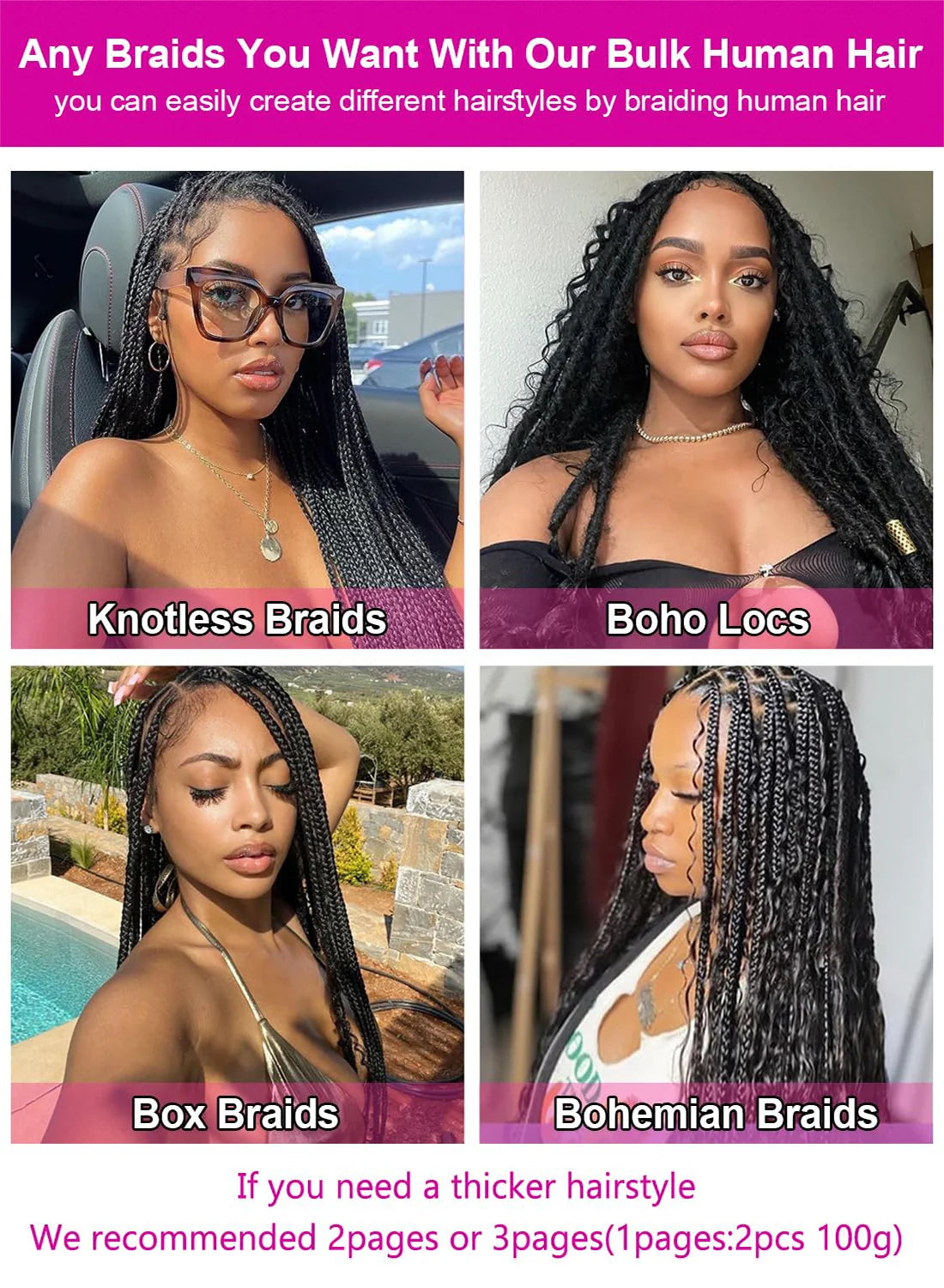 Human Braiding Hair 2 Bundle 100g Deep Wave Bulk Human Hair for