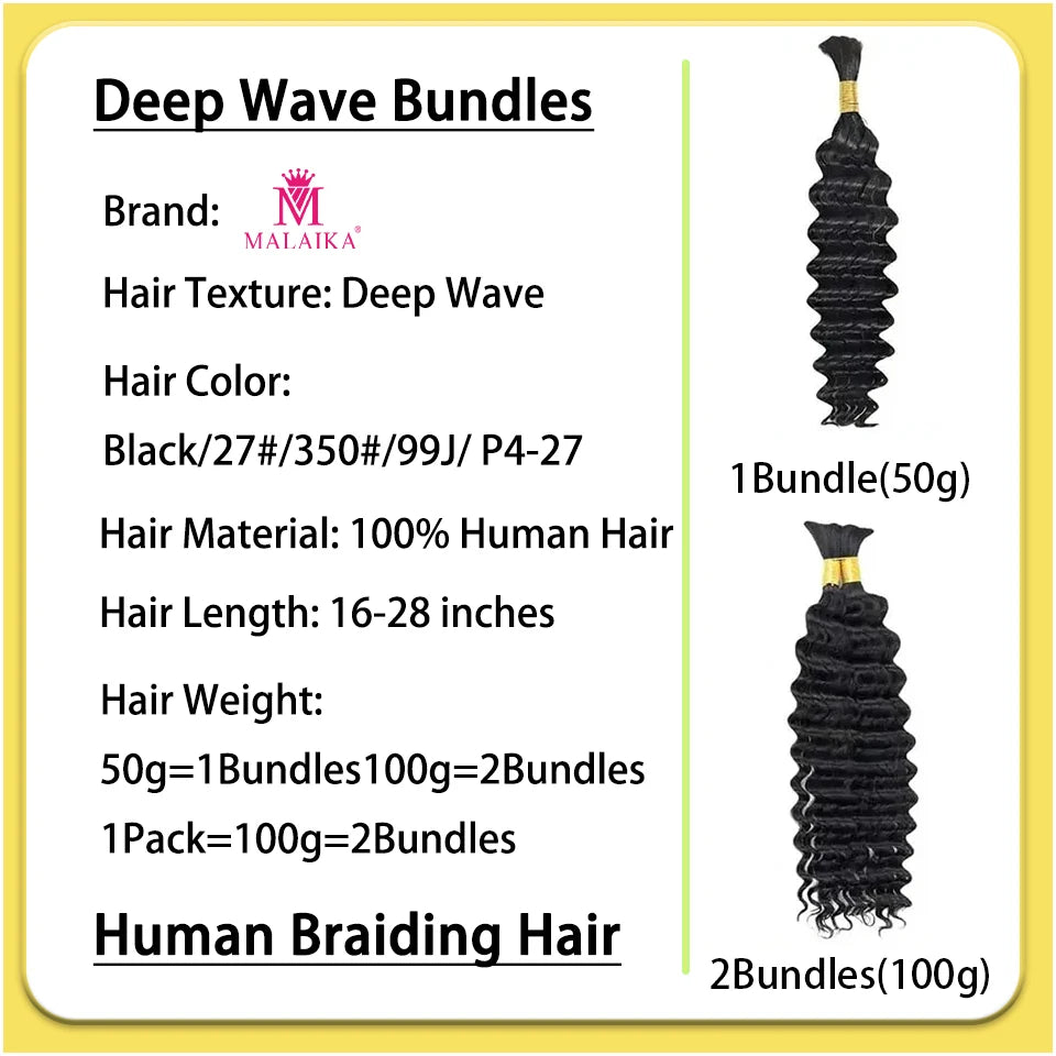 28 In 4/27 Color Deep Wave Bulk Human Hair for Braiding No Weft Virgin