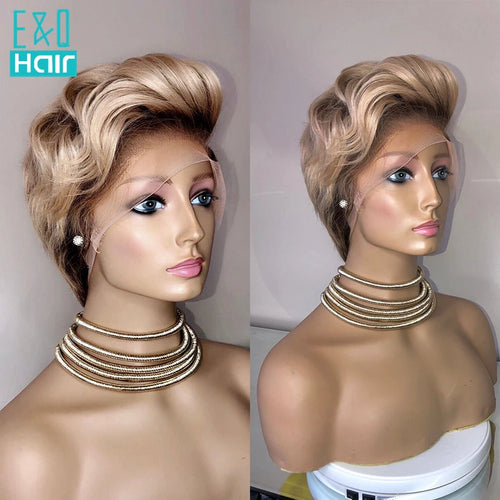 13x6 Lace Front Pixie Cut Wigs Human Hair Blonde 613 Short Bob Wig