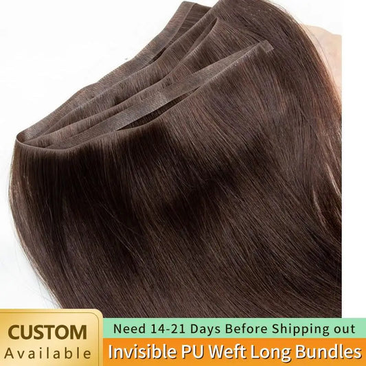 Injected Tape In Hair Extensions Invisible Long Tape PU Weft Human