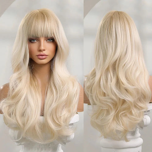 Emmor Ombre Black to Light Blonde Hair Wig Synthetic Long Wavy Wigs