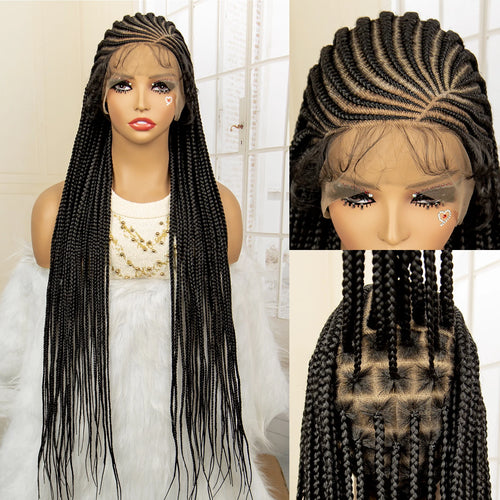 Full Lace Cornrow Braided Wigs for Black Women Handmade Synthetic Long