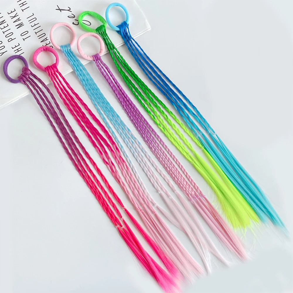 Synthetic Colorful Braids Hair Extensions With Rubber Bands Rainbow