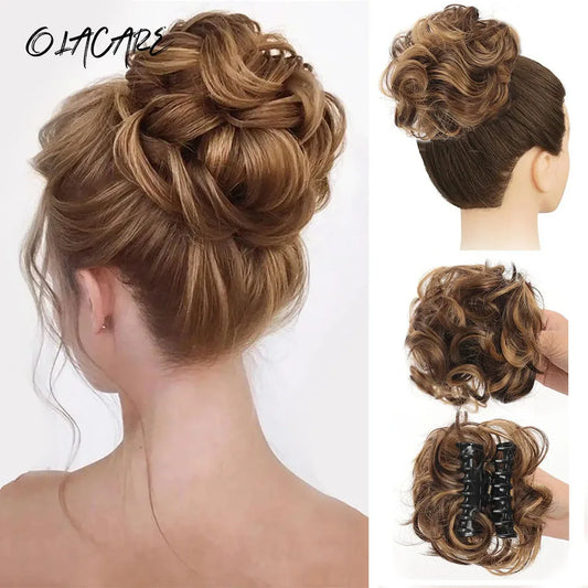 OLA Synthetic Chignon Messy Bun Claw Clip in Hair Piece Wavy Curly