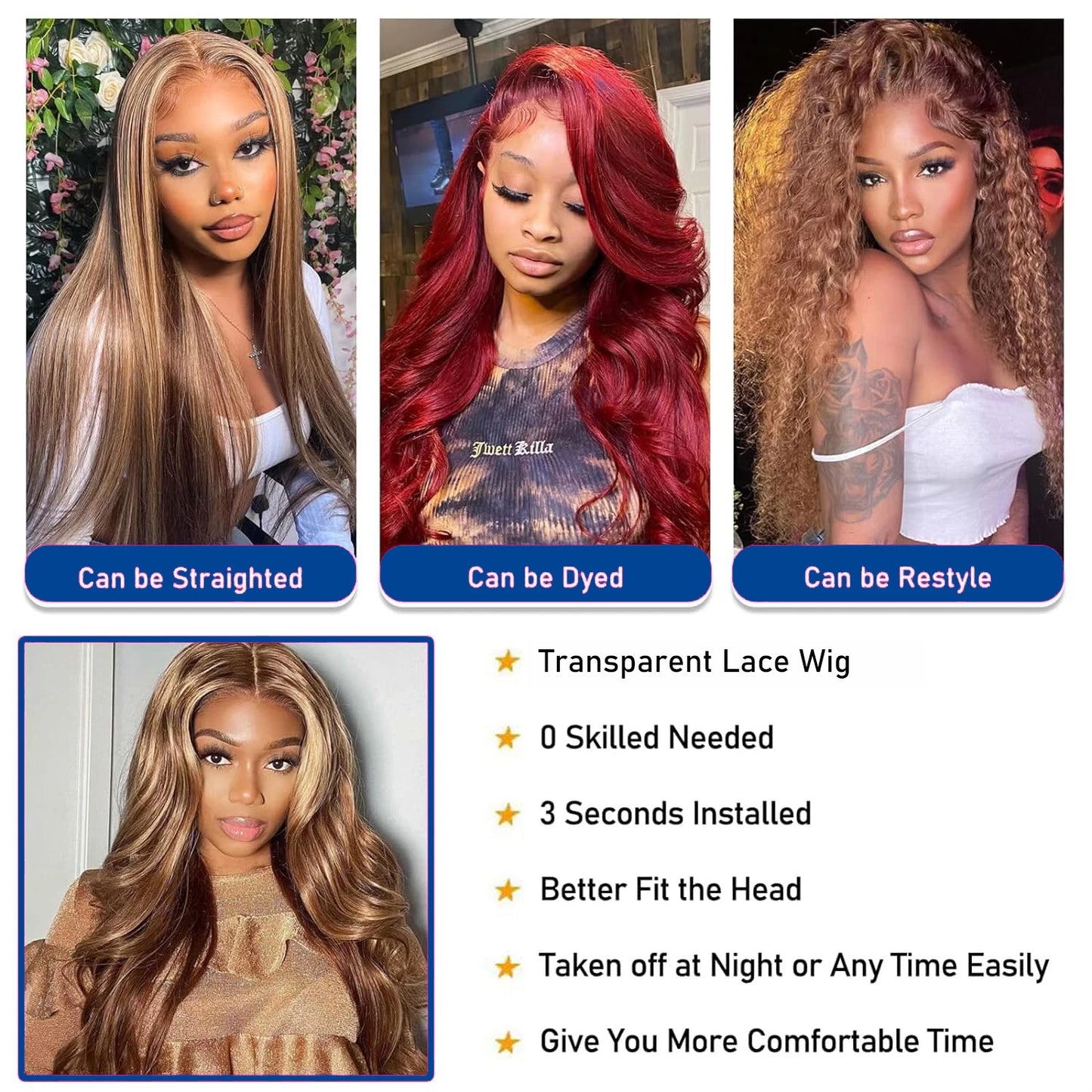 #4/27 Highlight Colored Ombre Blonde Body Wave Wigs Human Hair