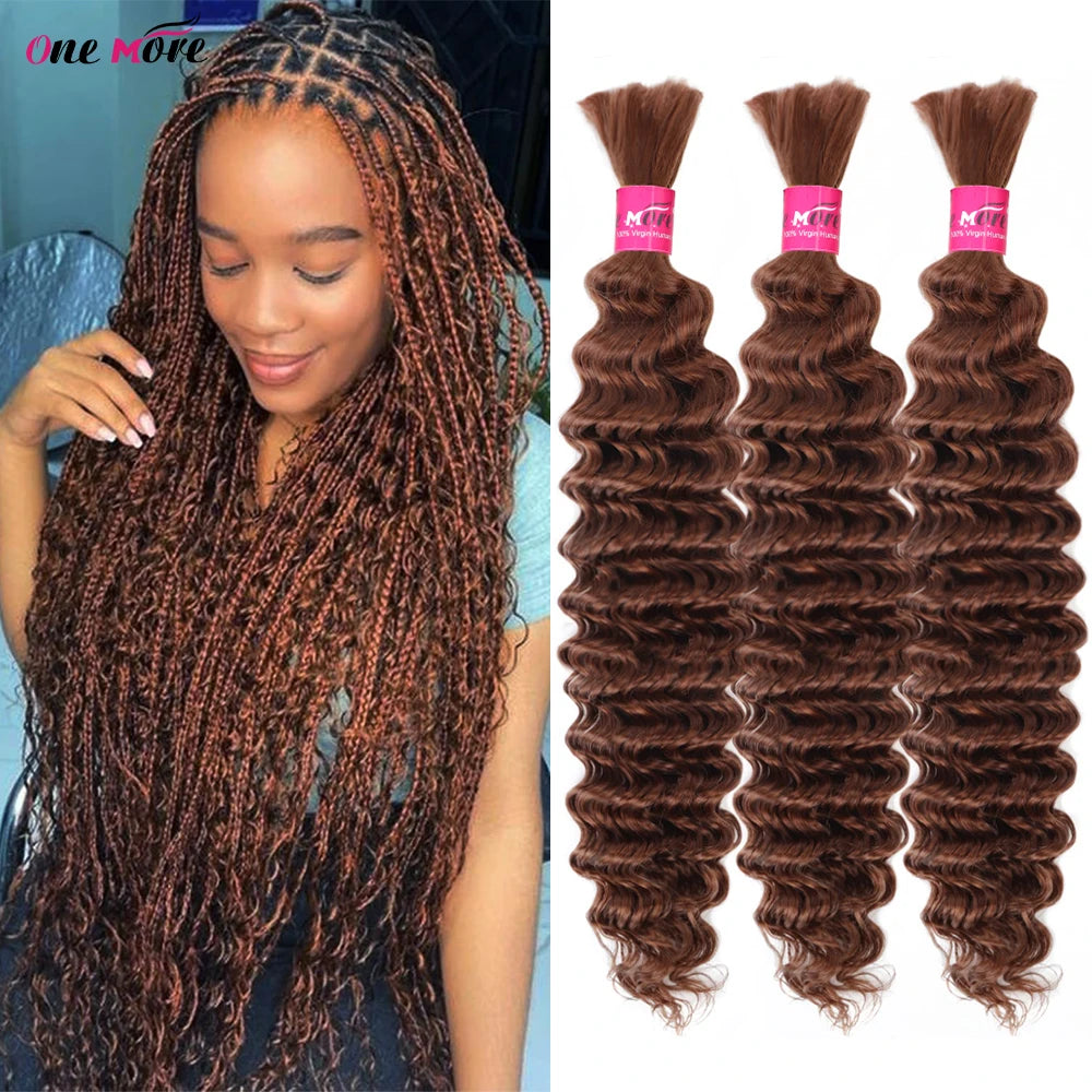 #30 Brown Bulk Human Hair For Braiding Light Brown Deep Wave Human