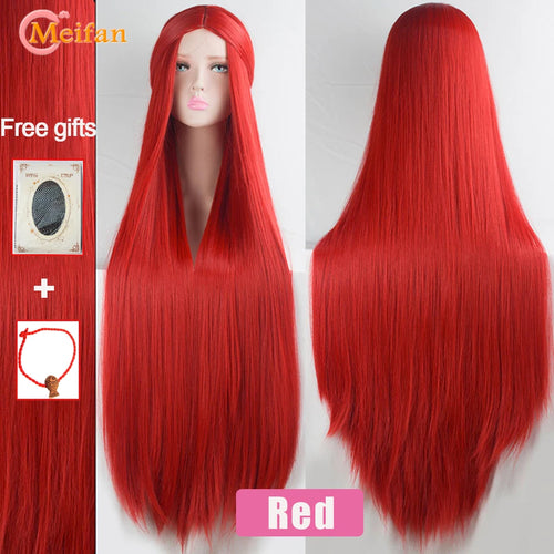 MEIFAN 100CM Synthetic Cosplay Anime Costume Wig Blonde Blue Red Pink