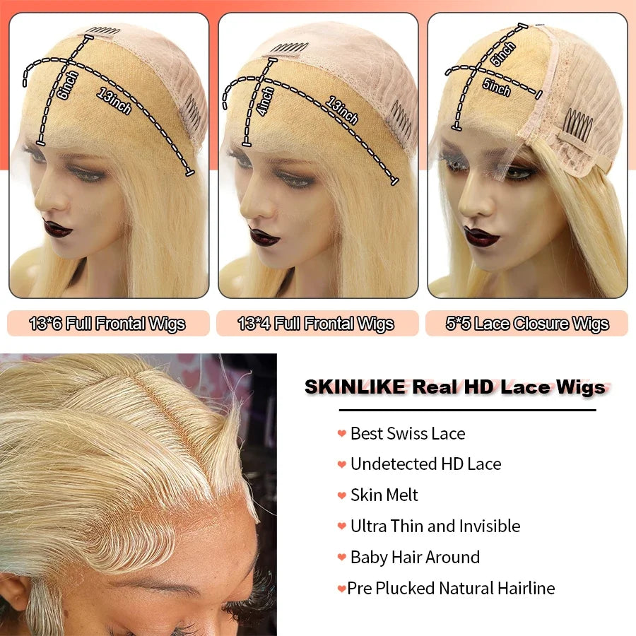 BEEOS 250% 34inch 613 Blonde 13x6 HD Full Lace Frontal Human hair Wigs