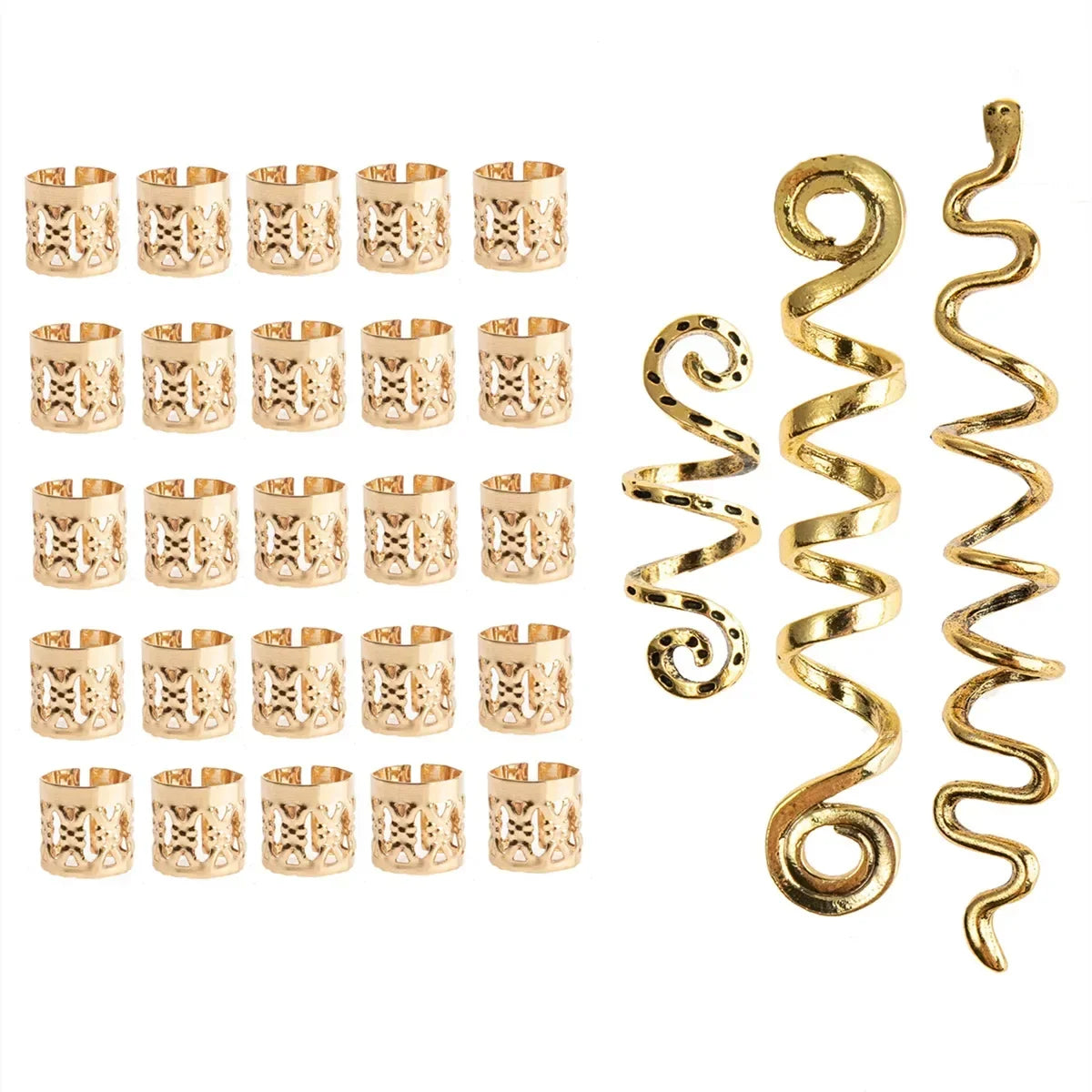 28/60pcs Gold Silver Hair Ring Braid Dreadlocks Snake Bead Hair Cuffs